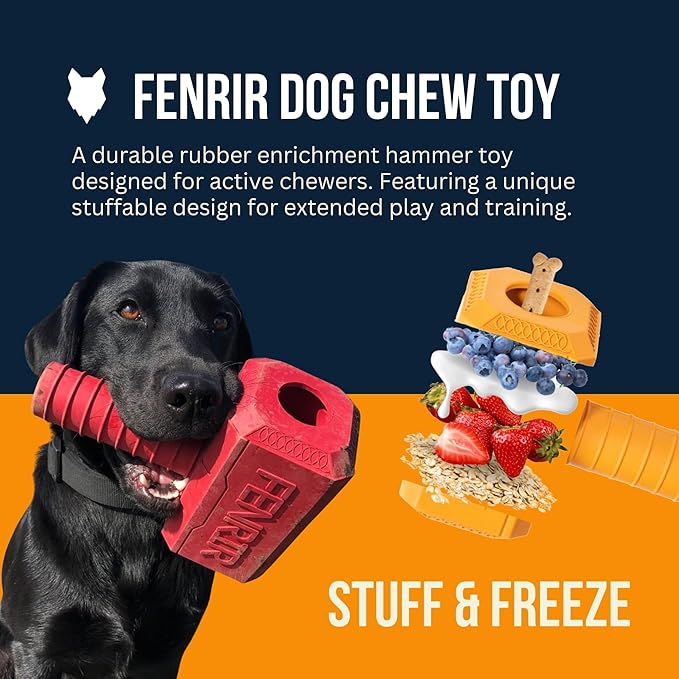 Fenrir Hammer Dog Chew Toy Strong Rubber Stuffable Enrichment Toy for Chewers (Black, Medium)
