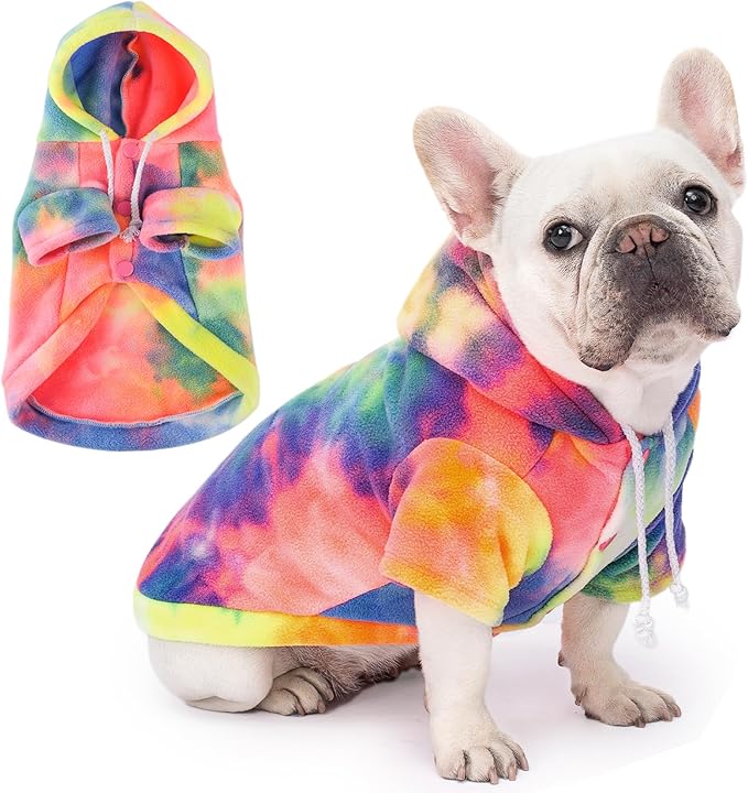 Dog Hoodie Tie Dye Dog Sweatshirt Chic Winter Clothes Ultra-Soft Warm Sweaters for Small Medium Dogs Fashion Pet Clothes for Dogs (Multicolor, XS (Back: 9.05",Chest: 13.77", Neck: 12.59"))