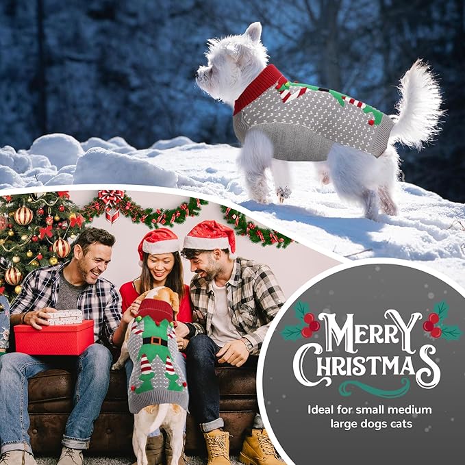 PETCARE Dog Christmas Sweater Ugly Elf Clown Cat Sweater Vest Pet Jumper Grey Green Holiday Dog Clothes Puppy Sweaters for Small Medium Large Dogs Cats Fall Winter Outfits Xmas Dogs Costume,XX-Large