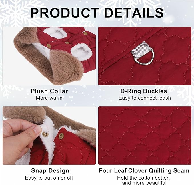 BEAUTYZOO Winter Dog Vest Coat with Harness Built in, Warm Puppy Jacket for Small Medium Dogs, Lightweight Cold Weather Small Dog Coat, Fleece Puffer Vest Windproof Snowproof Pet Clothes, Wine Red M