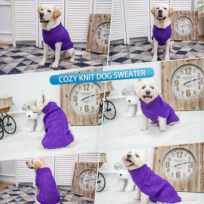 Mihachi Turtleneck Dog Sweater - Winter Coat Apparel Classic Cable Knit Clothes with Leash Hole for Cold Weather, Ideal Gift for Pet in New Year