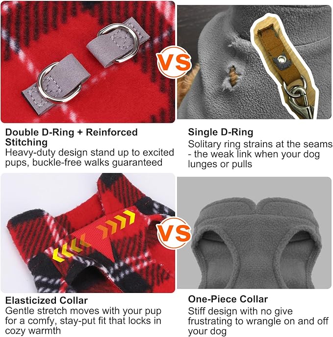 BEAUTYZOO Dog Fleece Vest Sweater Winter Jacket for Small and Medium Dogs with D-Ring Leash Cold Weather Coat Hoodie for XS S M Dogs Boy or Girls, Red Buffalo S