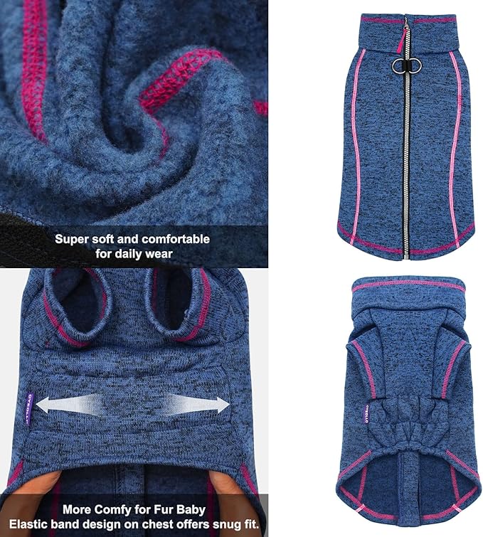 cyeollo Dog Sweater Jacket Coat with Zipper Reflective Jackets with D Ring Step in Dog Winter Coats Fleece Sweaters Pet Clothes for Small Dogs