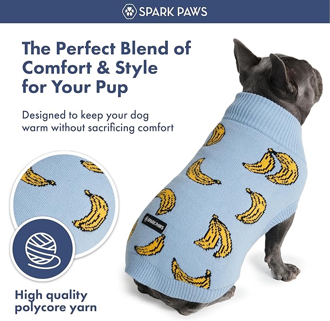 Spark Paws Knit Dog Sweater – Ultra Soft Warm Winter Dog Sweater for Small, Medium & Large Dogs – Stretch Fit Pet Sweater for French Bulldog, Pitbull, Girl & Boy Dogs Jacket, (Banana,3XL)