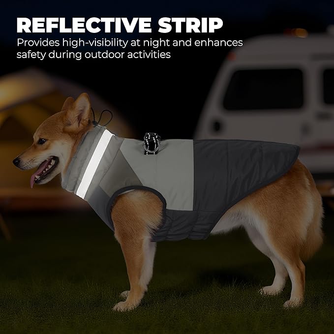 Dog Coats for Small Dogs, Waterproof Warm Dog Winter Jacket with Harness Built in, Reflective Puppy Cold Weather Coats Zip-up Pet Vest with Fleece Lined Dogs Snowsuit, Grey Small