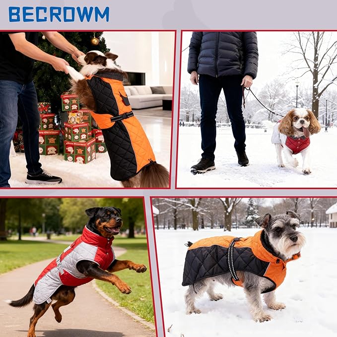 Dog Coat Dogs Winter Coat- Fleece Lined,Water-Resistant,Convertible Collar,Back Reflective Strip&Easy to Wear for Outdoor Walking Dog-Jacket(Orange, Small)