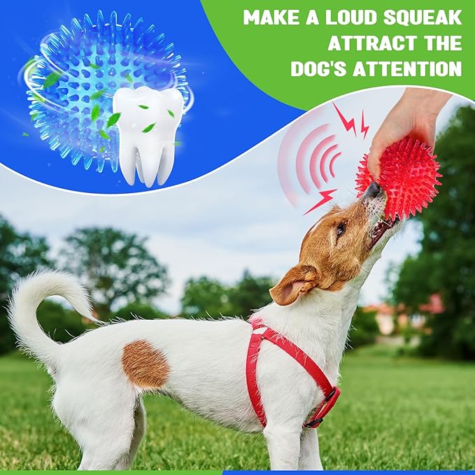 8 Pack 4.5 Heavy Duty Squeaky Dog Balls for Medium Large Dogs Large Spiky Ball Toys for Aggressive Chewers Pet Training Clean Teeth Outdoor, 4 Colors