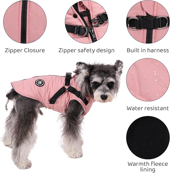 Norbi Dog Winter Jacket - Adjustable, Built-in Harness, Warm Coats for Small to Large Dogs in Cold Weather
