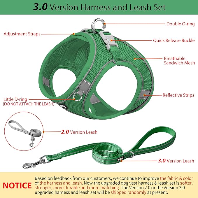 AIITLE Dog Harness, Summer No-Pull Cat Harness with a Leash, Adjustable Reflective Dog Vest, Cat Harness Escape Proof, Outdoor Walking, Camping for Extra Small Dogs and House Cats Green XXXS