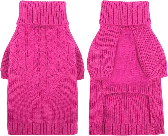 Queenmore Medium Dog Sweater, Dog Sweaters for Medium Dogs Girl or Boy, Medium Dog Christmas Sweater, Winter Doggie Sweatshirt Knitwear, Pet Chunky Warm Coat for Small Large Size Dogs, Fuchsia M