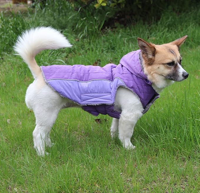 Fleece Dog Hoodie for Large Dogs Super Warm Doggie Jacket for Cold Winter Dog Coats,Purple XL
