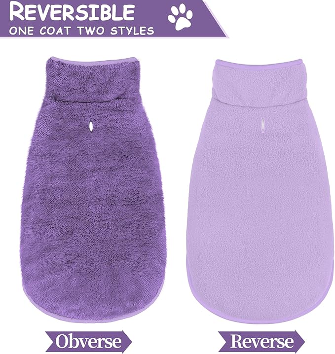 Malier Dog Winter Coat, Reversible Fleece Dog Cold Weather Coats, Windproof Warm Snow Puppy Jacket Vest Pet Clothes for Small Medium Large Dogs (Purple, Small)