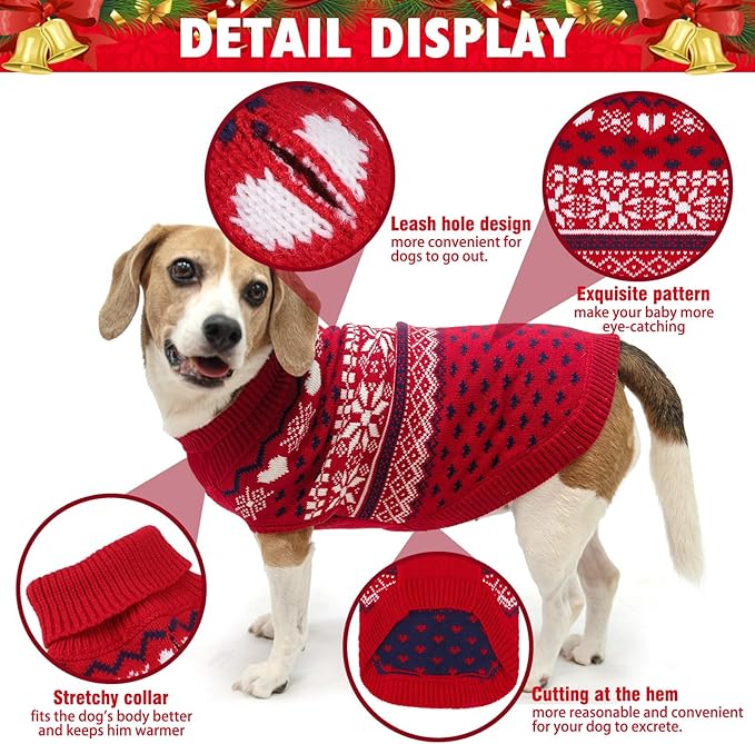 SCENEREAL Dog Sweaters for Small Dogs - Soft, Warm Turtleneck Small Dog Sweater, Ugly Knit Dog Christmas Outfits for Dachshund, Chihuahua, Pug, Yorkie,Winter Pet Clothes Male Female,Red