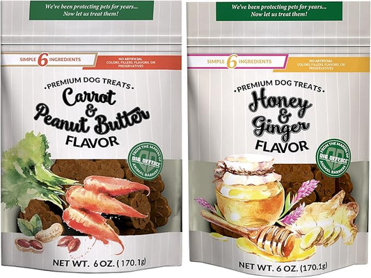 Dig Defence Premium Dog Treats - Honey/Ginger and Carrot/Peanut Butter, Natural Ingredients, Baked Gourmet Snacks for Small & Big Dogs, Healthy Training Treat, 2 Pack