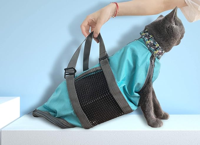 Cinf Cat Nail Clipping Cleaning Grooming Restraint Bag No Scratching Biting for Bathing Nail Trimming Injecting Examining(Blue,S)
