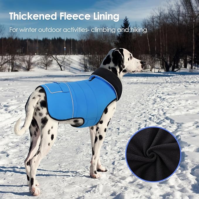 Dog Coat, Large Dog Jacket, Windproof Dogs Puffer Jacket, Fleece Lined Warm Dogs Winter Coat with Harness Hole(Blue 3XL)