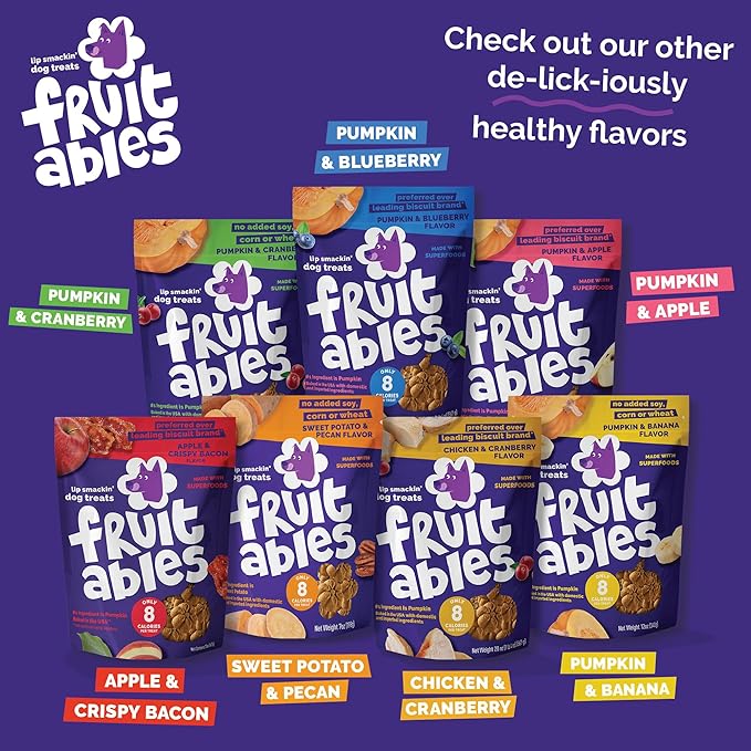 Fruitables Baked Dog Treats, Healthy Pumpkin Treat for Dogs, Low Calorie & Delicious, No Wheat, Corn or Soy, Made in the USA, Pumpkin and Banana Flavor, 7oz
