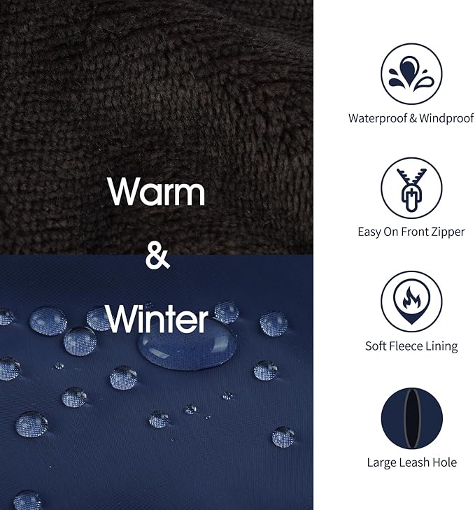 IECOii Extra Large Dog Coat - Thick Fleece Lined, Waterproof Snow Suit, Zippered Pet Jacket, Warm Winter Clothes, 4XL