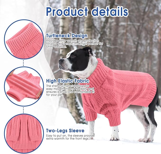 Queenmore XL Dog Sweater,Christmas Dog Sweaters for Extra Large Dogs Girl Boy,Warm Soft Fall Doggy Pullover Clothes,Turtleneck Knitted Pet Winter Apparel for Golden Retriever,Labrador(Pink,XL)