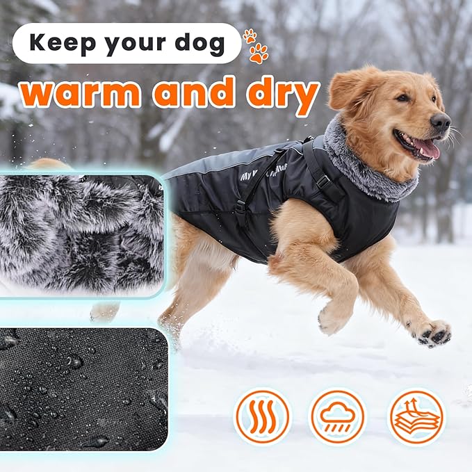 Dog Coat for Medium Large Dogs,Waterproof Reflective Dog Winter Jacket with Harness, Fleece Snowsuit,Warm Pet Winter Coat(pink-3XL)