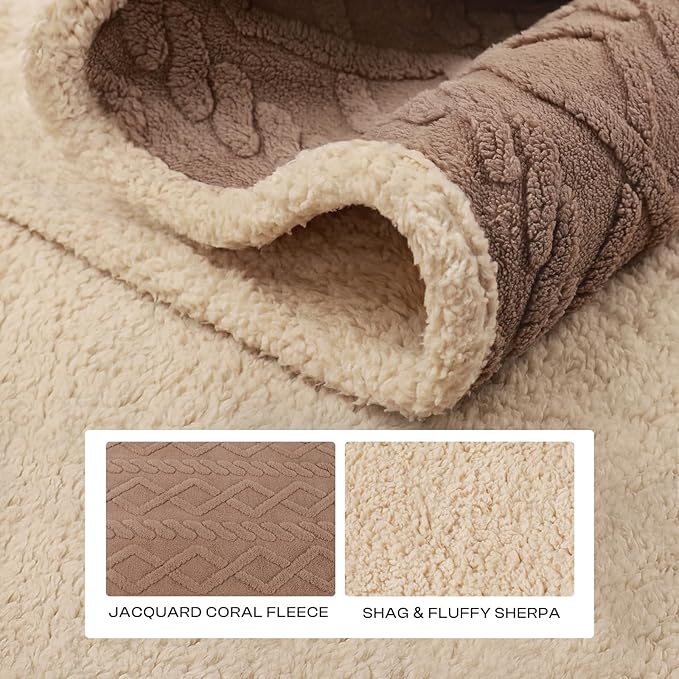 Waterproof Pet Blanket, Liquid Pee Proof Dog Blankets for Sofa Bed Couch, Reversible Sherpa Fleece Furniture Protector Cover for Small Medium Large Dogs Cats,Khaki X-Large（85" x 57"）