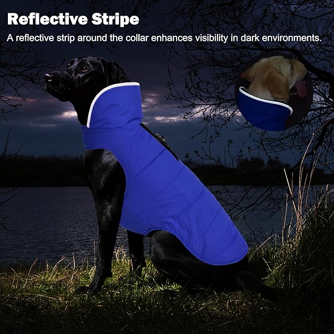 Dog Winter Coat, Waterproof Dog Jacket with Leash Hole, Reflective Adjustable Pet Snow Vest, Warm Fleece Sweater for Small Medium Large Dogs - Blue, 3XL