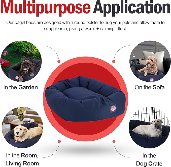 Majestic Pet 32 Inch Bagel Calming Dog Bed Washable – Cozy Soft Round Pet Bed with Spine Support for Dogs to Rest their Head - Fluffy Donut Puppy Bed 32x23x7 (Inch) - Medium – Blue