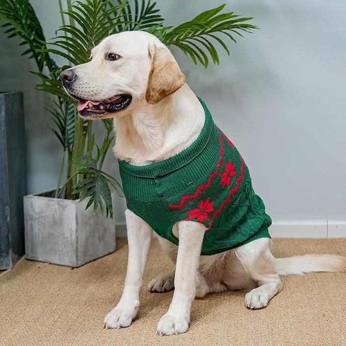 Warm Winter Pink Dog Sweater - Cold Weather Pet Clothes for Small Medium Large Dogs Indoor Outdoor, Soft Classic Knit Puppy Apparel Coat, Green, ML