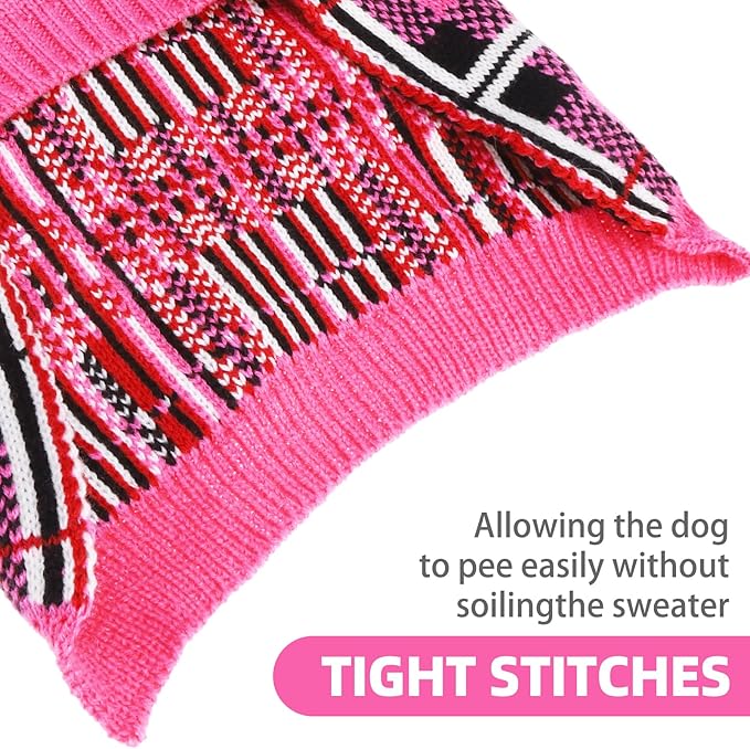 PUPTECK Dog Sweaters for Large Medium Small Dogs - Fall Classic Plaid Style Puppy Holiday Winter Coat Clothes Warm, Fuschia, XL