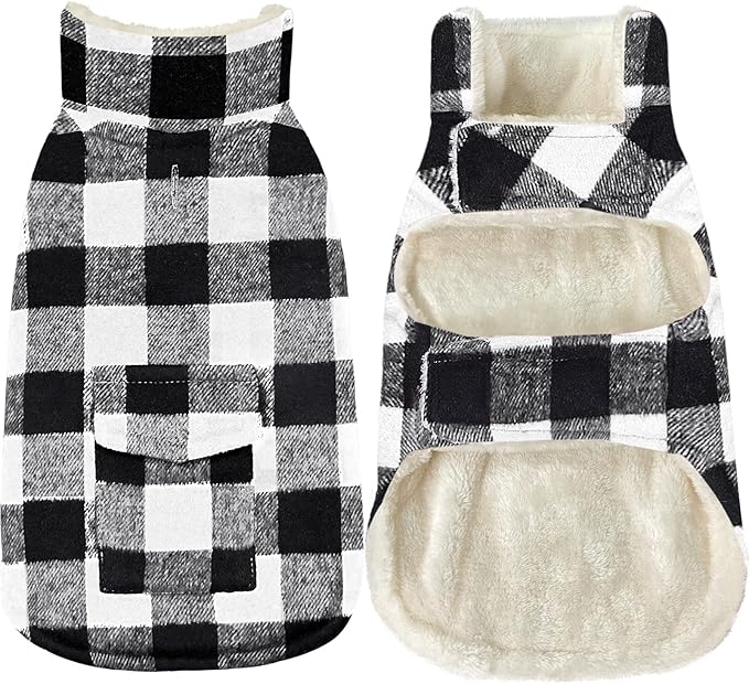 Malier Plaid Fleece Dog Coat Jacket with Pocket, Warm Windproof Winter Pet Clothes Apparel for Small to Large Dogs (White, XX-Large)