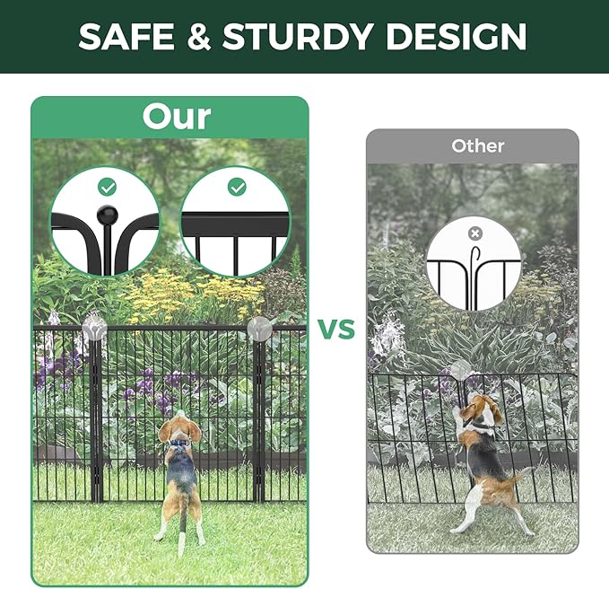 FXW Garden Fence Outdoor for The Yard – 24in(H) x 22.8ft(L) Heavy Duty Metal Animal Barrier for Dog and Rabbit, Decorative Dog Fence, 12 Panels, Black