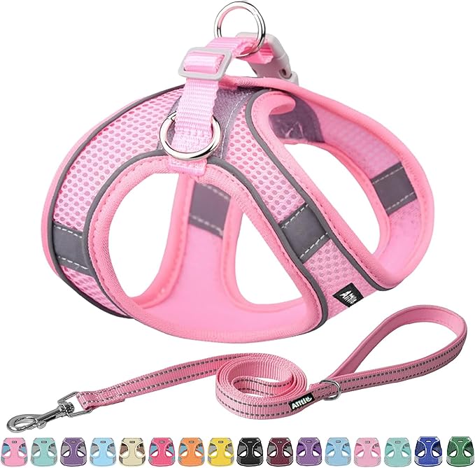 AIITLE Escape Proof Dog Harness - Step in Adjustable Dog Harness No Choke Over with Breathable Mesh for Summer- Outdoor Walking, Camping, Training for Medium Dogs Pure Pink XL