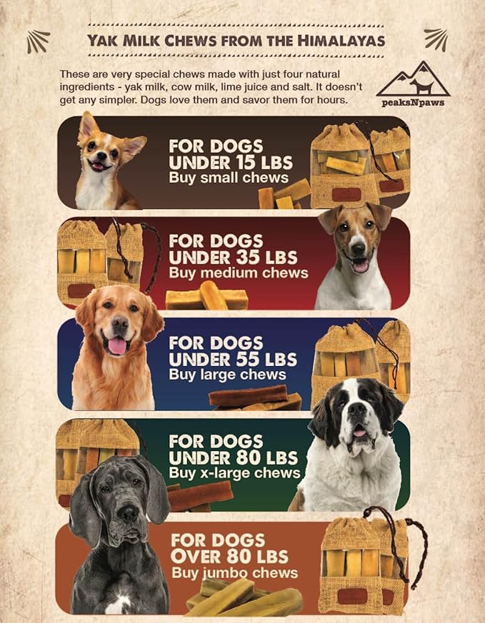 peaksNpaws Himalayan Dog Chews, High Protein Yak Cheese, Lactose Free, Natural Pet Treat, Long Lasting Chew Stick for Aggressive Chewers Under 15 lbs, 10 Small Sticks, 100% Eco-Friendly Packaging