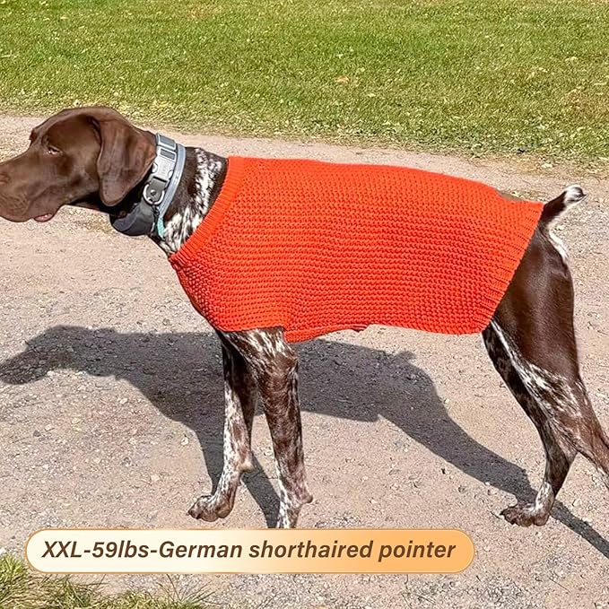 KYEESE Dog Sweater for Large Dogs with Leash Hole Warm Pullover with Reflective Yarn Male Thick Stretchy Knitwear Winter Soft Pet Coat boy for Cold Weather Comfy Dog Sweaters,Orange, XX-Large