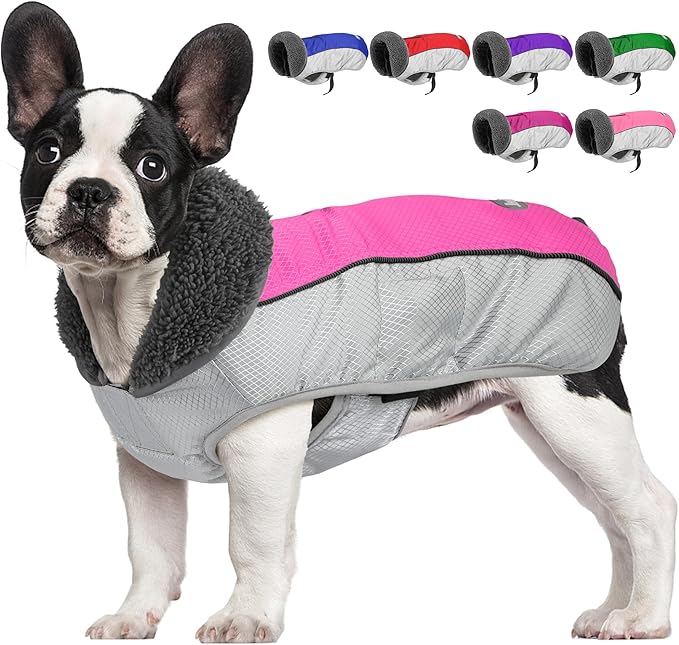 Dog Coat, Waterproof Ripstop Dog Winter Jacket with Leash Hole, Reflective Adjustable Warm Pet Fleece Snow Sweater for Small Medium Large Dogs - Pink, 2XL