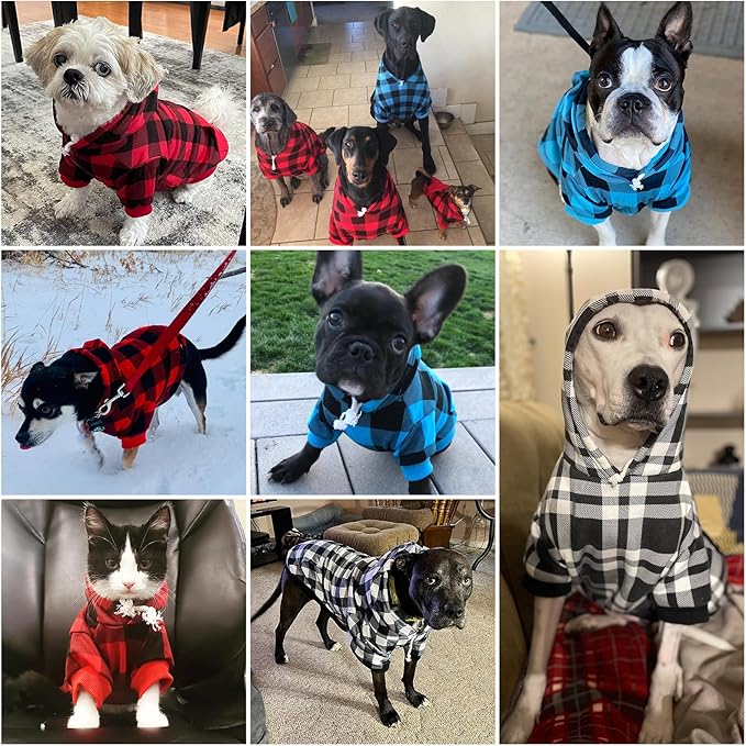 KOOLTAIL Plaid Dog Hoodie Pet Clothes Sweater with Hat and Pocket for Small Medium Large Size Dogs, Soft Winter Warm Dog Cold Weather Coat, Fleece Fall Dog Hooded Sweatshirt for Puppy Cats, Red S