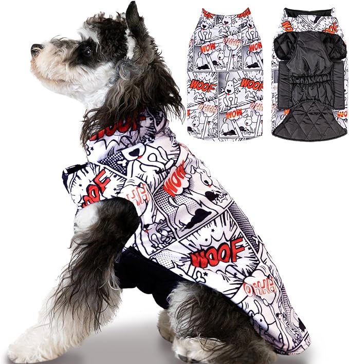 CuteBone Winter Dog Coat - Reversible Windproof Jacket for Small to Large Dogs - Soft Adjustable Coat with Leash Hole