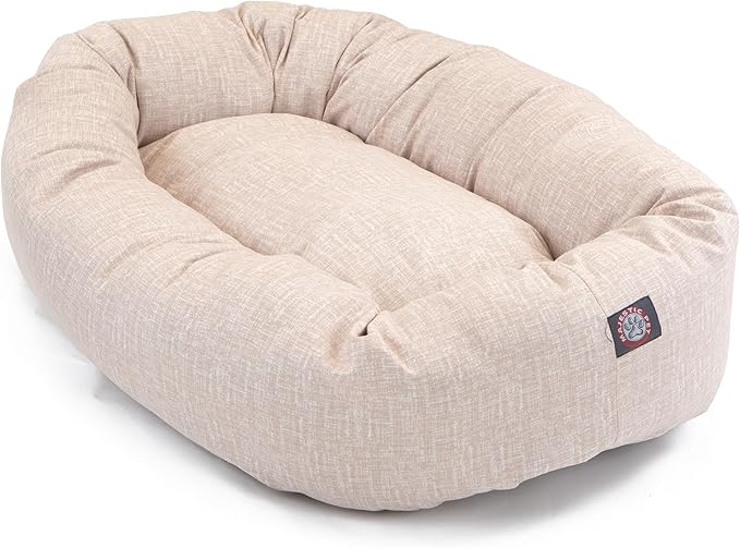 Majestic Pet 32-Inch Bagel Calming Dog Bed - Washable, Cozy Soft Round Bed With Spine Support - Fluffy Donut Pet Bed 32x23x7 Inches for Medium Dogs - Pink