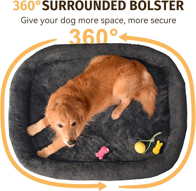 Orthopedic Washable Large Dog Bed: Cooling Dog Bed with Bolsters - Jumbo Bed Waterproof Removable Cover Non-Slip Pet Bed for Extra Large Sized