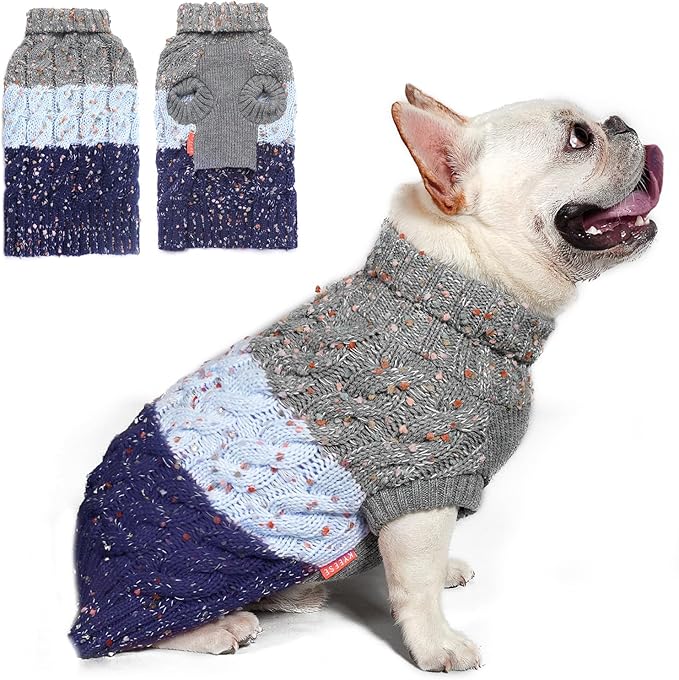 KYEESE Dog Sweater Color Block with Fuzzy Thread Knitted Turtleneck Dog Knitwear with dots in a Variety of Colors for Small Dogs Fall Winter Dogs Clothes, Navyblue, M