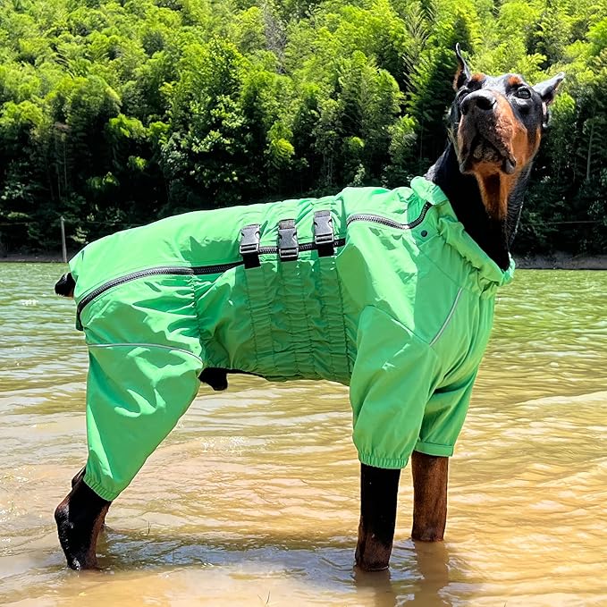 Dogs Waterproof Jacket, Lightweight Waterproof Jacket Reflective Safety Dog Raincoat Windproof Snow-Proof Dog Vest for Small Medium Large Dogs Green M