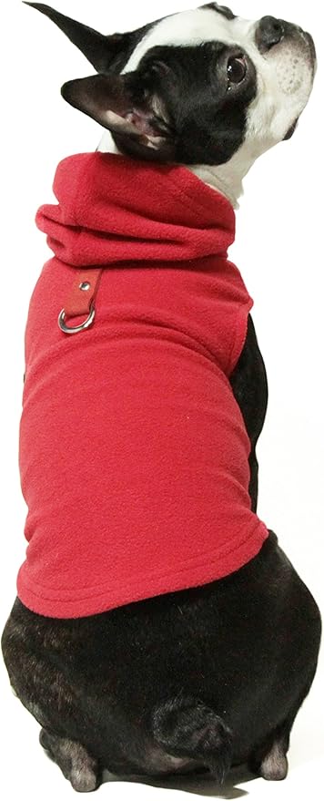 Gooby Fleece Vest Hoodie Dog Sweater - Red, X-Large - Warm Pullover Dog Hoodie with O-Ring Leash for Small to Medium Dogs
