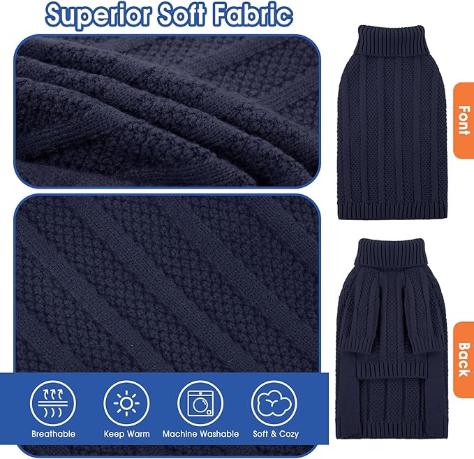 Queenmore Dog Sweaters for Medium Dogs Girls Boys,Soft Dog Sweater Xmas,Turtleneck Pullover Pet Sweaters Knitwear Outfit for Holiday,Knitted Soft Thick Warm Sweater for Bulldog,Dachshund(Dark Navy,M)