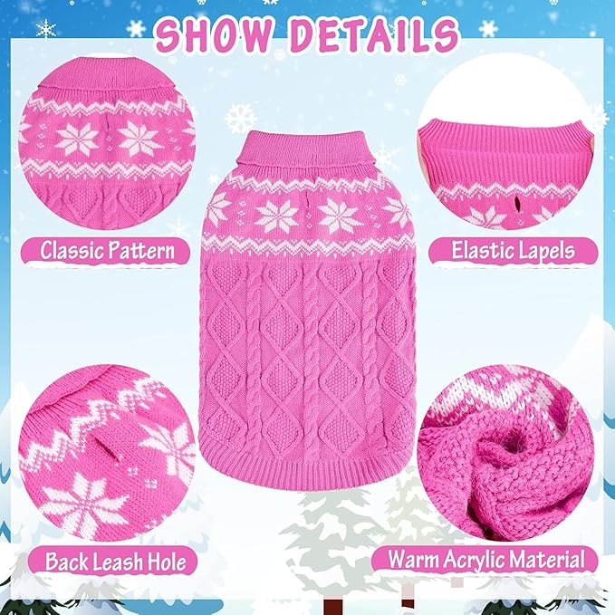 Warm Winter Dog Sweater - Cold Weather Pet Clothes for Small Medium Large Dogs Indoor Outdoor, Soft Classic Knit Puppy Apparel, Pink, ML