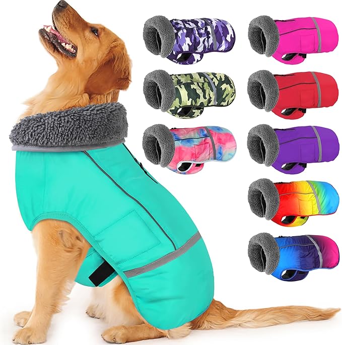 Dogcheer Warm Dog Coat, Waterproof Dog Jacket Christmas Puppy Winter Coat with Buckle, Reflective Adjustable Pet Snow Jacket Turtleneck Fleece Sweater for Small Medium Large Dogs - Pine Green, 2XL
