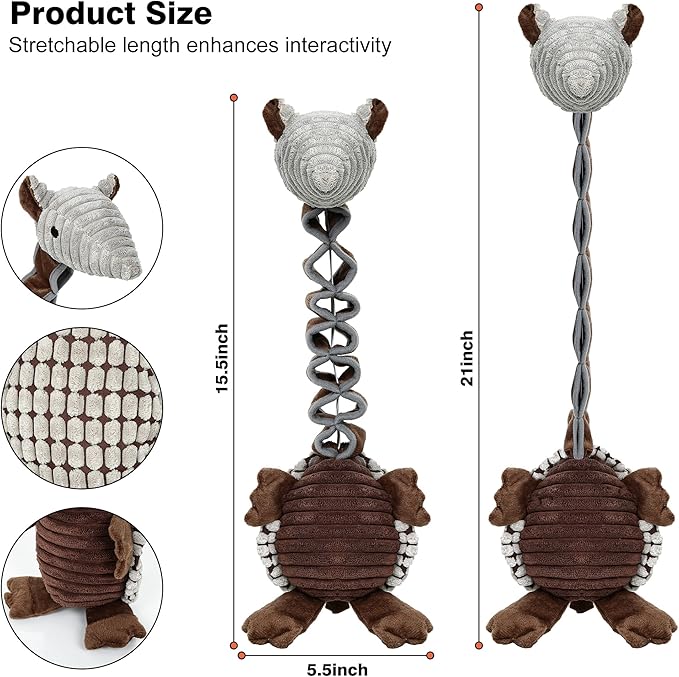 IOKHEIRA Tough Indestructible Dog Toys for Aggressive Chewers, Durable Dog Chew Toys for Large Breeds with Cotton Material & Crinkle Paper, Aggressive Chew Toys for Dogs（Armadillo）