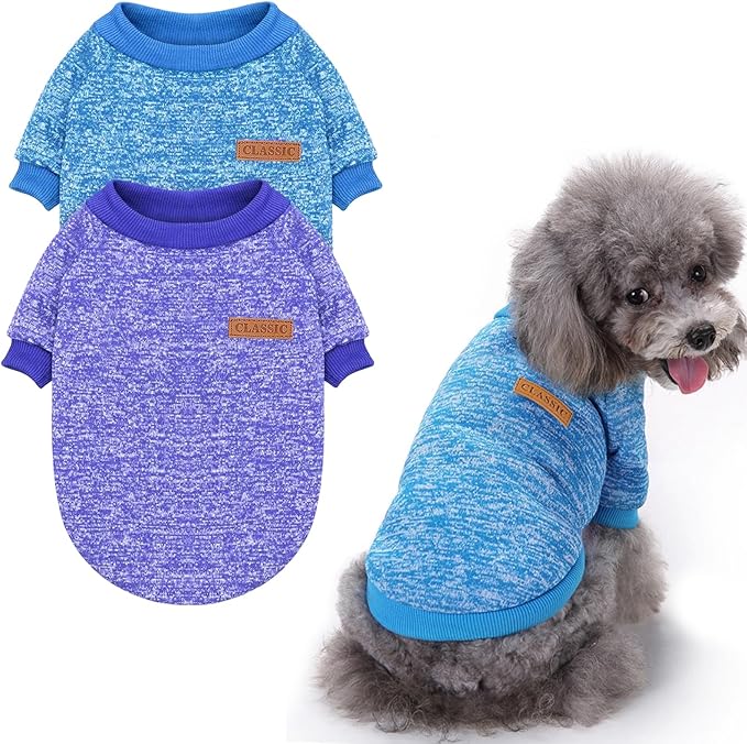 2 Pieces Pet Dog Classic Knitwear Sweater, Fleece Coat for Small,Medium Dogs,Warm Pet Dog Cat Clothes,Soft Puppy Customes for Chihuahua Yorkshire Tzu (Blue Dark Navy,XL)