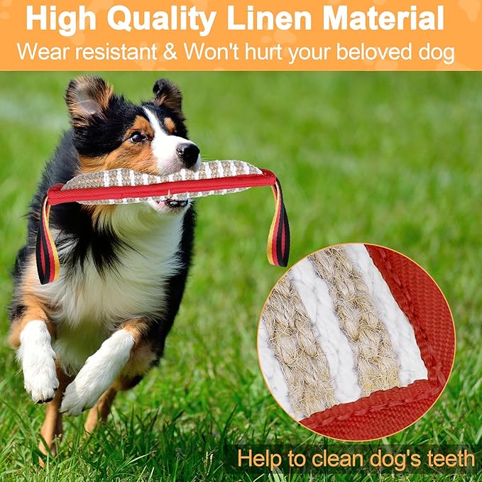 Dog Tug Toy Dog Bite Jute Pillow Pull Toy with 2 Strong Handles Perfect for Tug of War, Puppy Interactive Play, Tear Resistant Bite Training Toys for Small Medium Large Dogs (Red Flag)
