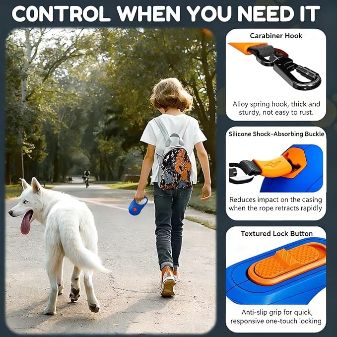 Retractable Dog Leash for Small and Medium Dogs 10 ft, Heavy Duty Nylon Rope with Poop Bag Dispenser, Impact Proof Carabiner, Anti-Slip Handle (Green, 10FT)