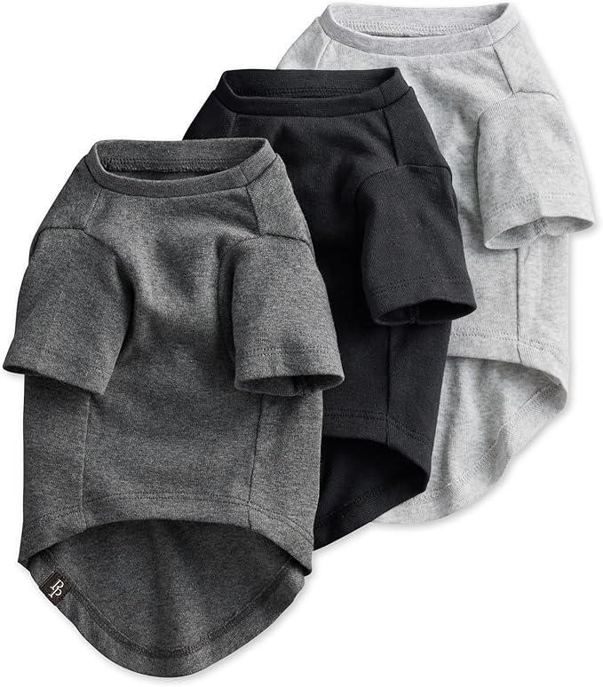 Toby II - The Perfect Tee, 3 Pack Short Sleeve Pet T-Shirt 100% Organic Cotton Tees Clothes for Small, Medium, Large Dogs, Gray Ombre, Medium
